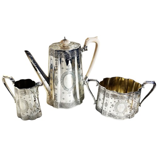 187 - A Victorian silver three-piece coffee set, London, 1872 - 1873, by Barnard & Sons Ltd, comprising: a... 