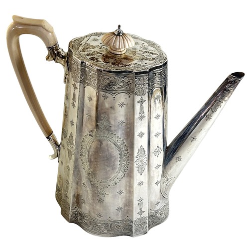 187 - A Victorian silver three-piece coffee set, London, 1872 - 1873, by Barnard & Sons Ltd, comprising: a... 