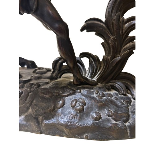 60 - After Guillaume Coustou (French, 1677-1746) a good pair of 19th century French patinated bronze mode... 