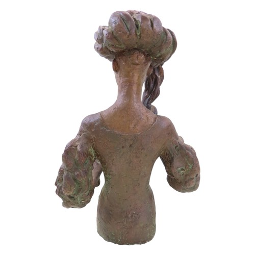 574 - A bronze statue by Tone Thiis Schjetne 1928-2015, female with turban hat, 42cm high
