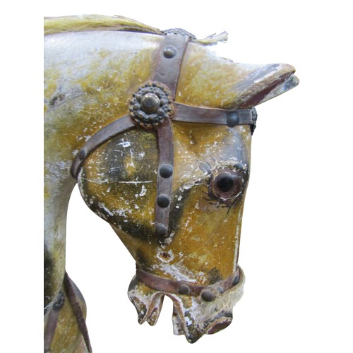 1406 - An Edwardian dapple grey rocking horse by G & J Lines, on a bow rockers, length 183cm, height to sad... 