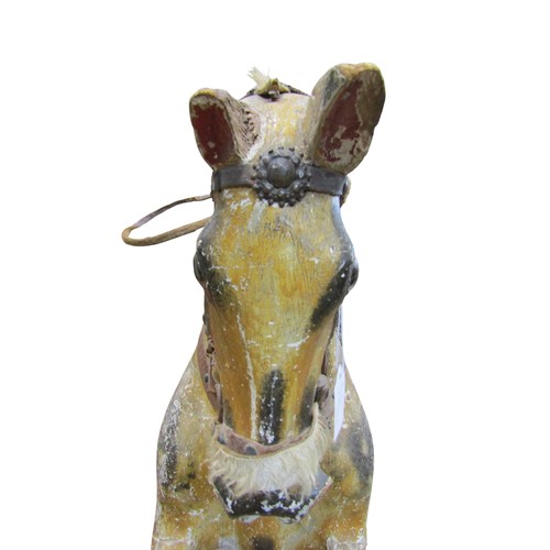 1406 - An Edwardian dapple grey rocking horse by G & J Lines, on a bow rockers, length 183cm, height to sad... 