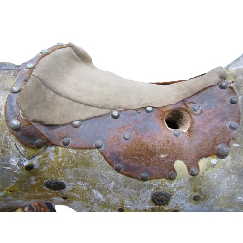 1406 - An Edwardian dapple grey rocking horse by G & J Lines, on a bow rockers, length 183cm, height to sad... 