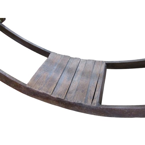 1406 - An Edwardian dapple grey rocking horse by G & J Lines, on a bow rockers, length 183cm, height to sad... 