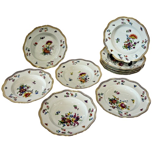 12 - A set of Meissen ten plates and ten bowls, all with hand-painted floral and insect decoration (20)