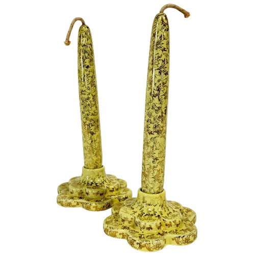 37 - A pair of Wade Everlasting candlesticks in yellow and gilt