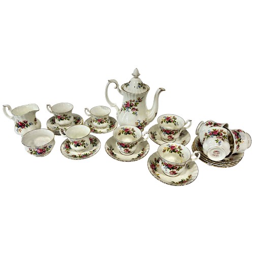 20A - A collection of Royal Albert Moss Rose pattern tea wares for six with additional cups
