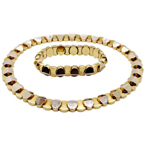 Kria. A necklace and bracelet set, signed, with Italian assay mark 799 VI and "750" for 18ct yellow gold, 158.2g in total (2)