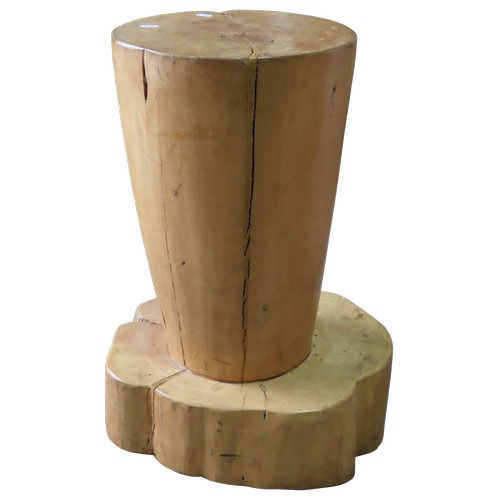 An unusual rustic wooden plinth or stool formed from a section of tree ...