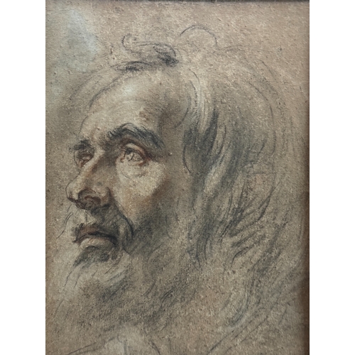 Old Master School, 18th Century - A head study of a bearded man, charcoal and red crayon on paper, mount aperture: 16 x 21.5 cm, glazed in frame: 39.5 x 27.5 cm