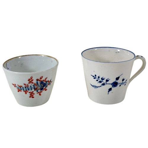 12 - A Chantilly Spray tea bowl in red and blue and a further Chantilly creamware cup with loop handle, t... 