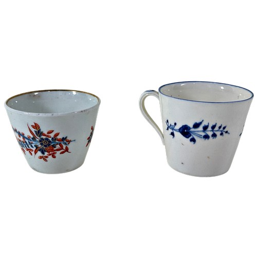 12 - A Chantilly Spray tea bowl in red and blue and a further Chantilly creamware cup with loop handle, t... 