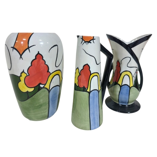 51 - Lorna Bailey Old Ellgreaves pottery, Bridge and Stream pattern war, comprising: tazza, circular teap... 