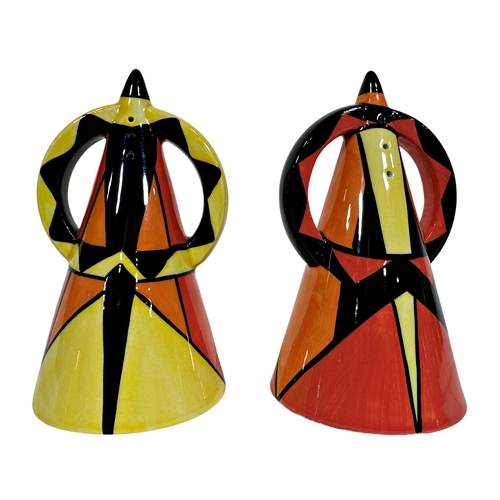 54 - Lorna Bailey Old Ellgreaves pottery, comprising three pairs of conical sugar casters, Sunset (Third ... 