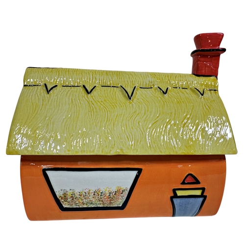 55 - Lorna Bailey Old Ellgreaves pottery, Limited Edition biscuit box in the form of a thatched cottage, ... 