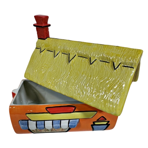 55 - Lorna Bailey Old Ellgreaves pottery, Limited Edition biscuit box in the form of a thatched cottage, ... 