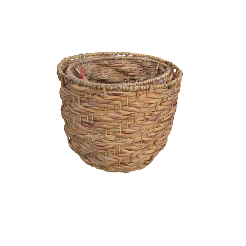 Two graduated bound reed work circular baskets, the largest example 41 ...
