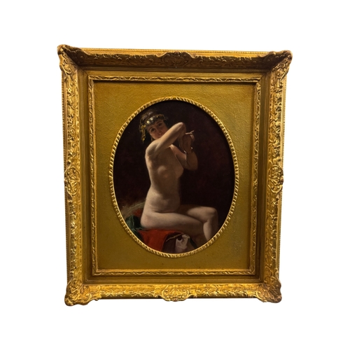 Georges Philippe Jacqmotte (1876-1949) - Egyptian revival nude with raised arms, signed, oil on canvas, oval canvas dimensions: 51 x 41 cm, gilt frame: 78 x 68 cm