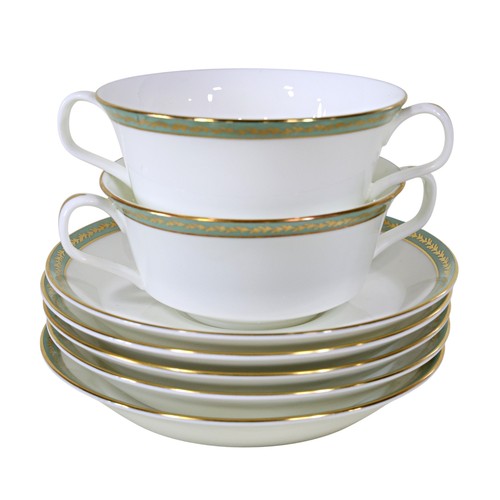 4 - A collection of Minton Milford pattern H5247 tableware, comprising: dinner plates, side plates, dess... 