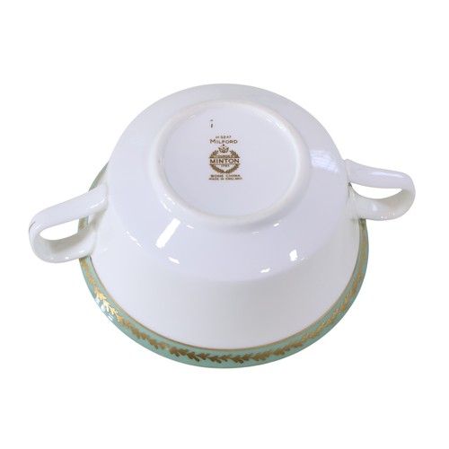 4 - A collection of Minton Milford pattern H5247 tableware, comprising: dinner plates, side plates, dess... 