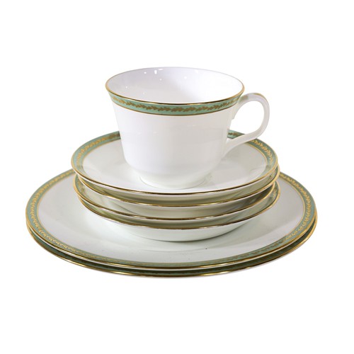 4 - A collection of Minton Milford pattern H5247 tableware, comprising: dinner plates, side plates, dess... 