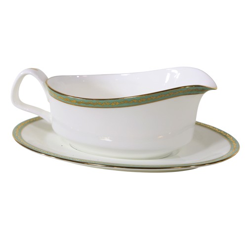 4 - A collection of Minton Milford pattern H5247 tableware, comprising: dinner plates, side plates, dess... 