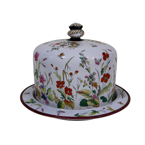 11 - A 19th century cheese dome and base, with floral and butterfly detail, two 19th century Staffordshir... 