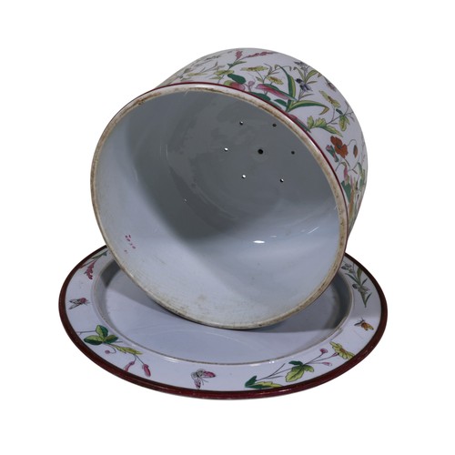11 - A 19th century cheese dome and base, with floral and butterfly detail, two 19th century Staffordshir... 
