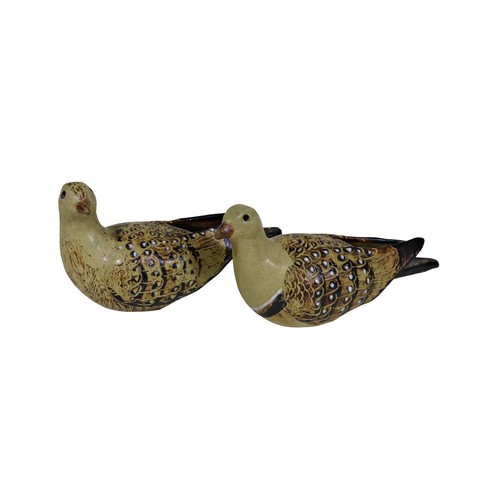 15 - Three pairs of studio pottery birds, of naturalistic form, 25cm in length maximum (6)