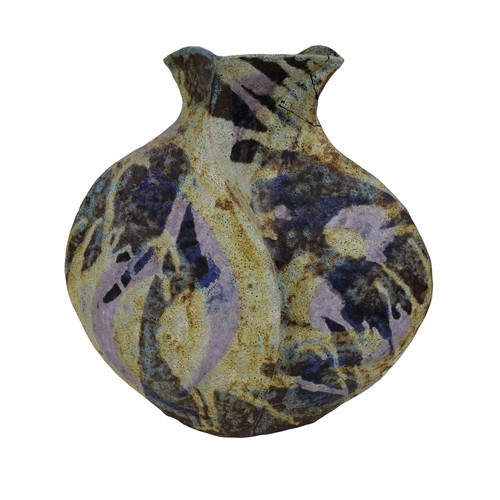 24 - Two 20th century studio pottery volcanic glaze vases, both with potters stamp to base, tallest 56cm,... 