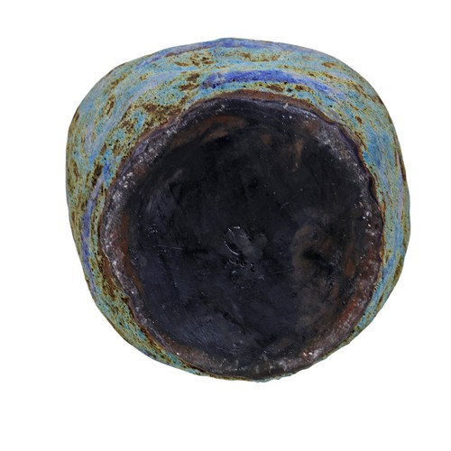 24 - Two 20th century studio pottery volcanic glaze vases, both with potters stamp to base, tallest 56cm,... 
