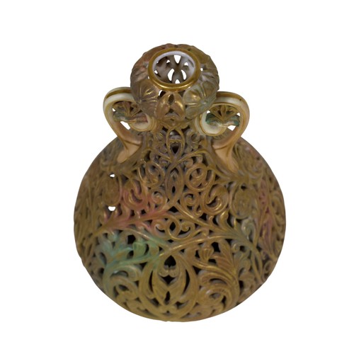 30 - A Grainger & Co. of Worcester reticulated decorative vase with scrolled handles, pierced scrolling b... 