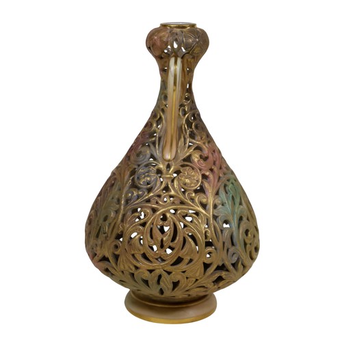 30 - A Grainger & Co. of Worcester reticulated decorative vase with scrolled handles, pierced scrolling b... 