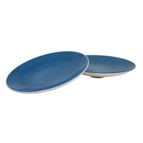 37 - Norman Wilson for Wedgwood, two plates with blue swirl detail, 21cm diameter