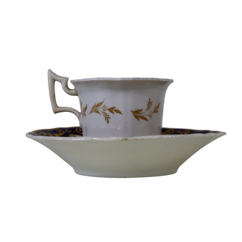 39 - A collection of 19th century English tea cups and saucers, including trios, examples by Worcester, C... 