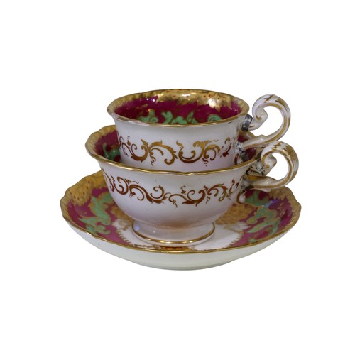 39 - A collection of 19th century English tea cups and saucers, including trios, examples by Worcester, C... 