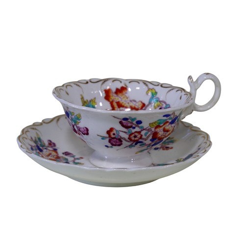 39 - A collection of 19th century English tea cups and saucers, including trios, examples by Worcester, C... 