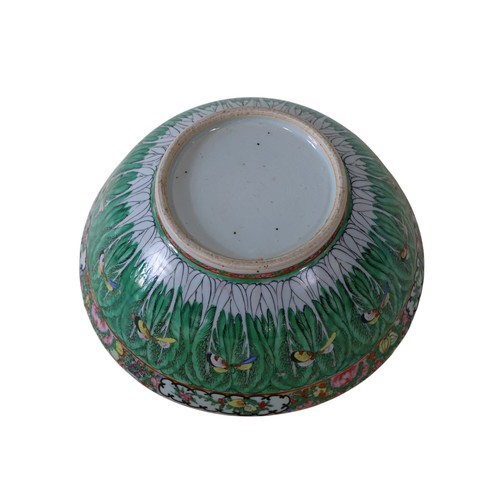 47 - A Chinese famille vert bowl, with traditional detail, 30cm diameter, and further inverted baluster c... 