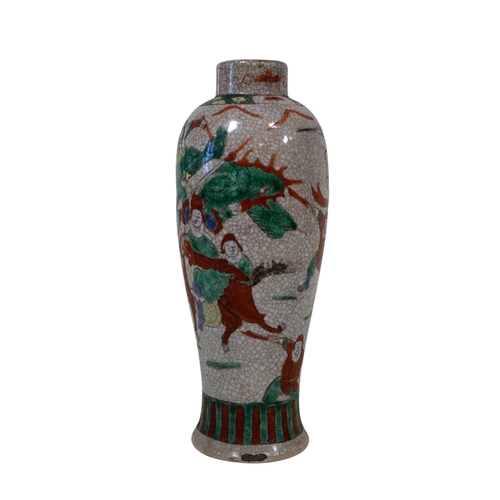 58 - A pair and another 19th century Chinese famille rose crackleware 'warrior' vases, pair with covers a... 