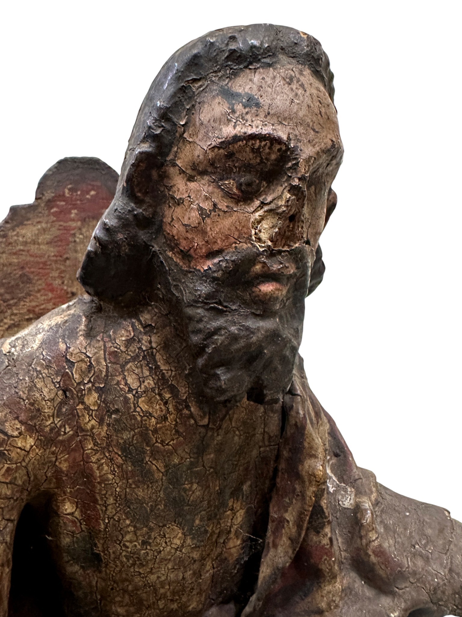 A large early carved wood and polychrome painted alter model of Christ ...
