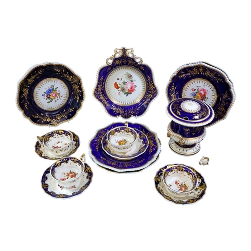248 - A collection of 19th C Chamberlains Worcester table ware in a blue & gilt colourway with additional ... 