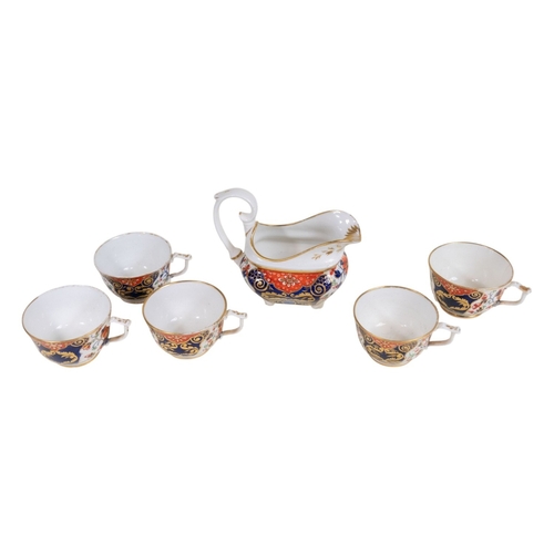 123 - 5 x 19th C Crown Derby teacups and saucers with hand painted detail and further Derby milk jug