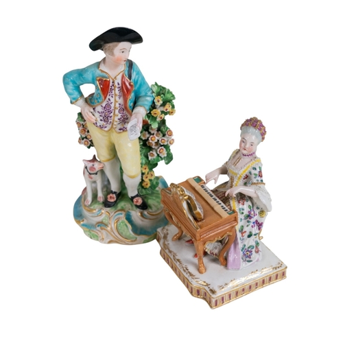 124 - A 18th C Derby porcelain figure modelled to a shepherd holding a letter together with 3 19th C conti... 