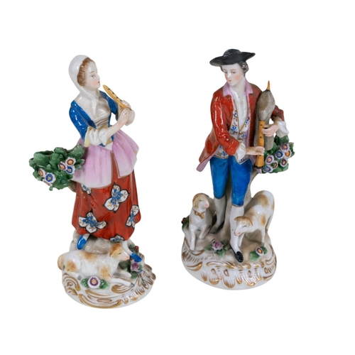 124 - A 18th C Derby porcelain figure modelled to a shepherd holding a letter together with 3 19th C conti... 