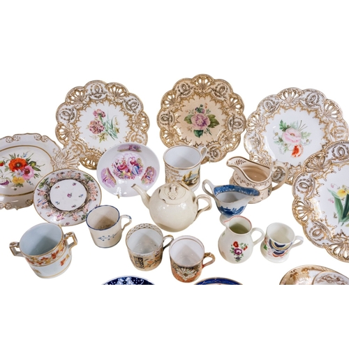 128 - A collection of 19th C English Porcelains including comports, fanned shaped dishes, sparrow beak jug... 