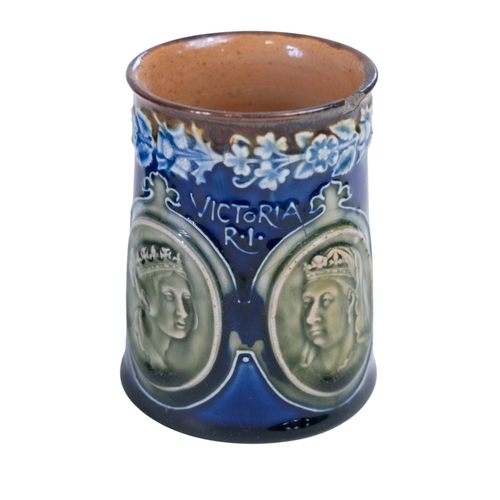 140 - A troika circular vase with geometric detail together with a Royal Dolton glazed vase, Barnstaple bl... 