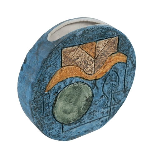 140 - A troika circular vase with geometric detail together with a Royal Dolton glazed vase, Barnstaple bl... 