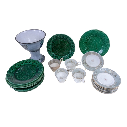 143 - A collection of 19th C Green leaf pattern plates, further 19th C Tea ware etc