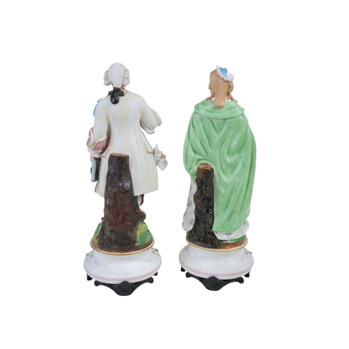 167 - A Pair of 19th C continental bisque figures - Male & Female characters in early 18th C dress. To the... 