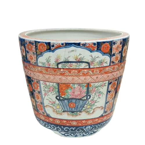 176 - 19th century Imari bucket shaped jardinière with traditional painted detail together with 3 Chinese ... 